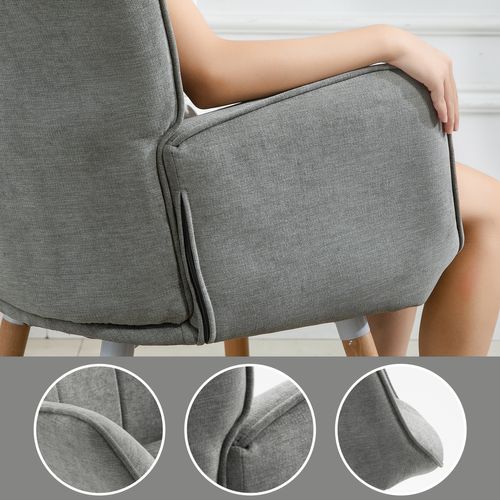 Fauteuil Relax Fauteuil De Bureau Style Scandinave En Tissu Gris Avec Pieds En Hêtre Massif