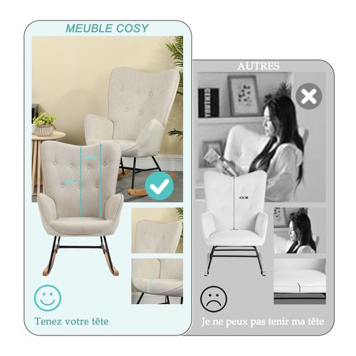 Fauteuil À Bascule Rocking Chair Scandinave En Tissu Beige