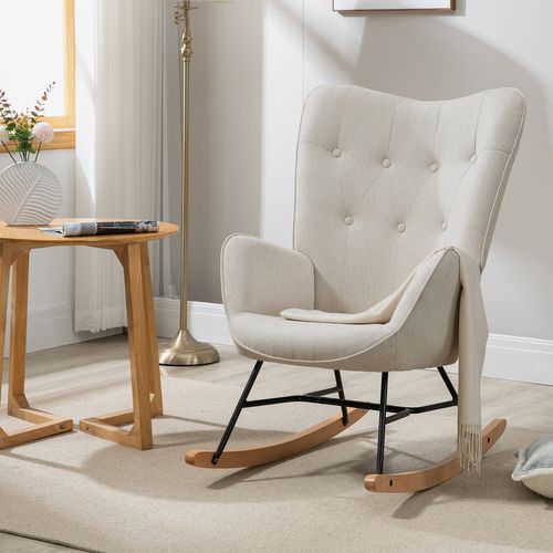 Fauteuil À Bascule Rocking Chair Scandinave En Tissu Beige