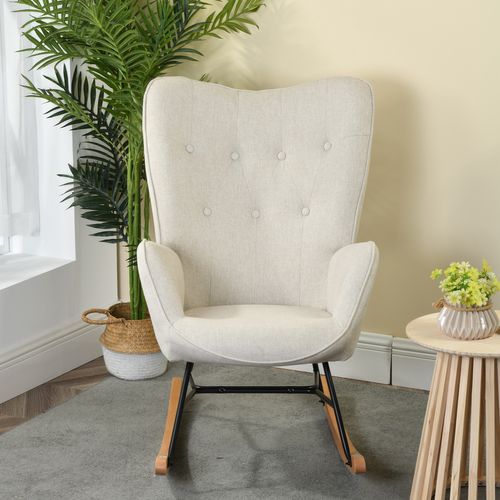 Fauteuil À Bascule Rocking Chair Scandinave En Tissu Beige