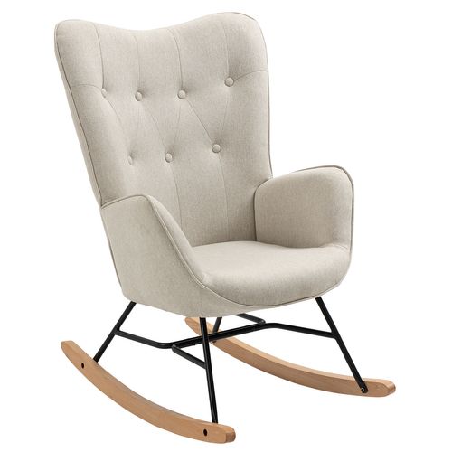 Fauteuil À Bascule Rocking Chair Scandinave En Tissu Beige