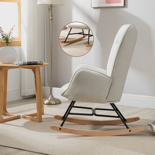 Fauteuil À Bascule Rocking Chair Scandinave En Tissu Beige