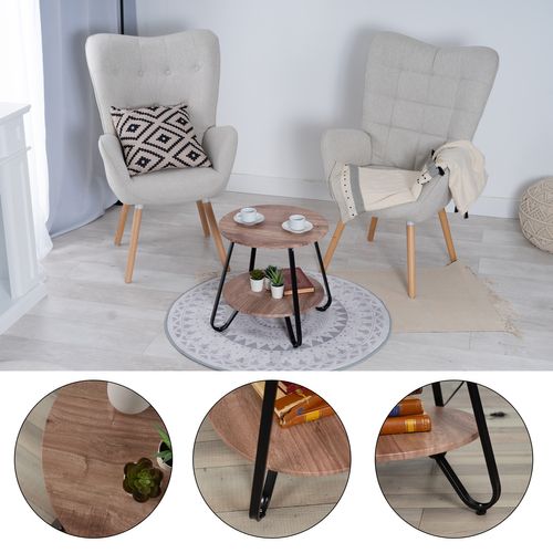 Table D'appoint Scandinave Ronde Bouts De Canapé Design À 2 Niveaux Guéridon, Beige
