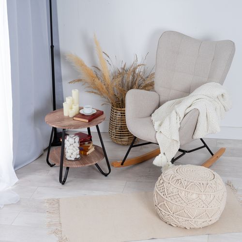 Table D'appoint Scandinave Ronde Bouts De Canapé Design À 2 Niveaux Guéridon, Beige