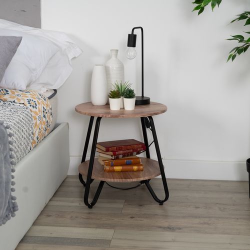 Table D'appoint Scandinave Ronde Bouts De Canapé Design À 2 Niveaux Guéridon, Beige