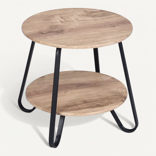 Table D'appoint Scandinave Ronde Bouts De Canapé Design À 2 Niveaux Guéridon, Beige