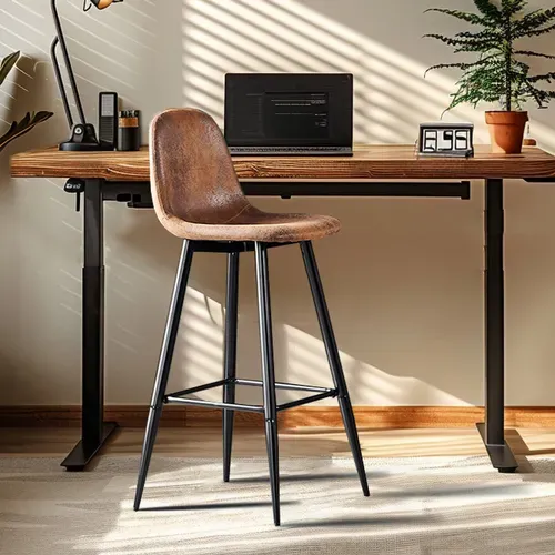Tabouret De Bar Recouvert De Daim Avec Structure En Métal Noir (Lot De 2)