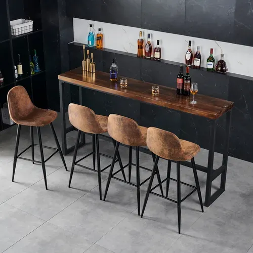 Tabouret De Bar Recouvert De Daim Avec Structure En Métal Noir (Lot De 2)