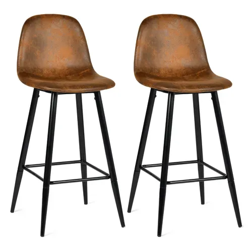 Tabouret De Bar Recouvert De Daim Avec Structure En Métal Noir (Lot De 2)