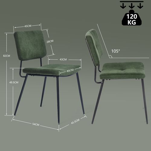 Lot De 2 Chaises De Salle À Manger Avec Dossier Assise Rembourrée En Tissu, Vert