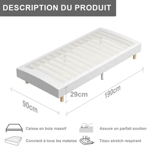 Ensemble Matelas Ressorts 90x190 Cm  Epaisseur 20 cm + sommier déco