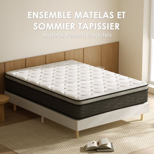Ensemble Matelas Ressorts 140x190 Cm Epaisseur 25 cm + sommier déco