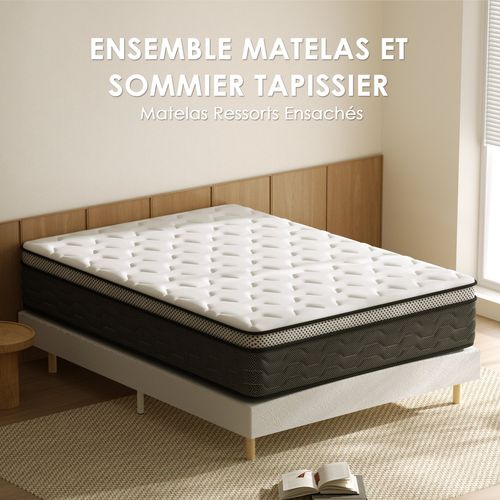 Ensemble Matelas + Sommier 140x190 Cm, épaisseur Du Matelas 30cm