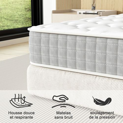 Ensemble Matelas Ressorts 140x190 Cm Epaisseur 20 Cm + Sommier Déco