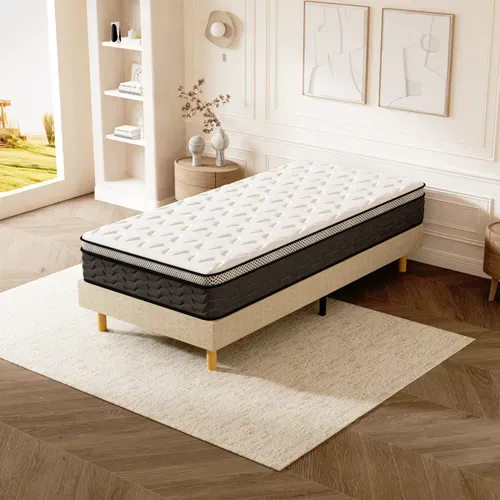Ensemble Matelas Ressorts 90x190 Cm Epaisseur 25 Cm + Sommier Déco