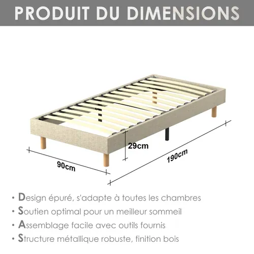 Ensemble Matelas Ressorts 90x190 Cm Epaisseur 25 Cm + Sommier Déco