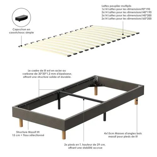 Ensemble Matelas Ressorts 90x190 Cm Epaisseur 25 Cm + Sommier Déco