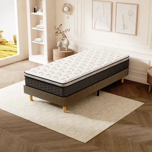 Ensemble Matelas Ressorts 90x190 Cm Epaisseur 25 Cm + Sommier Déco