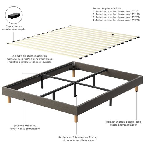 Ensemble Matelas Ressorts 140x190 Cm Epaisseur 25 Cm + Sommier Déco
