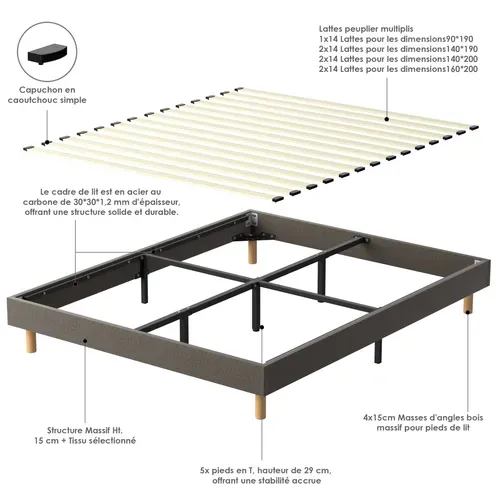 Ensemble Matelas Ressorts 160x200 Cm Epaisseur 30 Cm + Sommier Déco