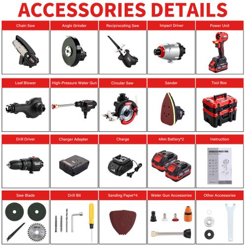 Ensemble D'outils Sans Fil 11 En 1, Comprenant Une Perceuse, Une Scie Sauteuse, Un Marteau