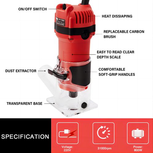 Défonceuse Affleureuse Électrique 800w 31000 Rpm Avec Housse Anti Poussière, Affleureuse à Bois