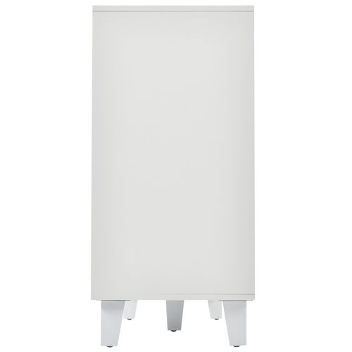 Buffet Blanc Design 4 Portes Miroir Motif Géométrique 160*40*84cm