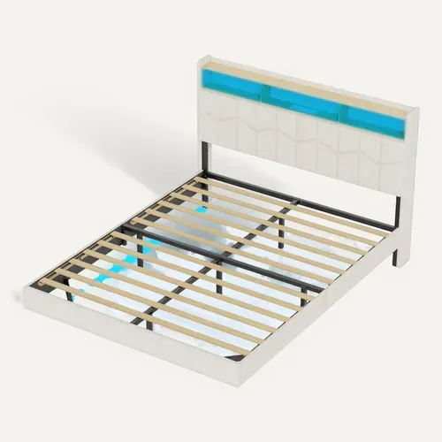 Lit Flottant 140x190 Avec Sommier À Lattes Lit Double Avec éclairage LED