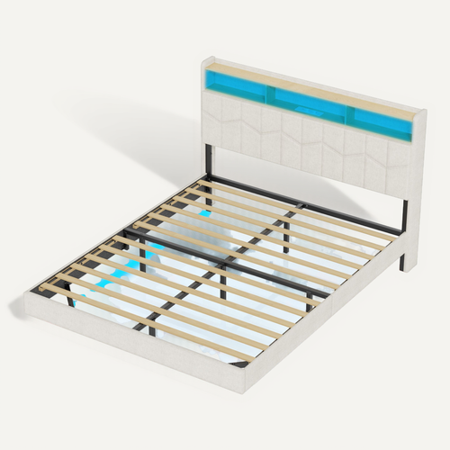 Lit Flottant 140x200 Avec Sommier À Lattes Lit Double Avec éclairage LED