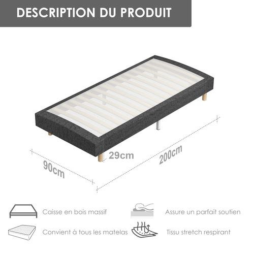 Sommier déco 90x200 Cm en kit, 6 Pieds, 14 Lattes
