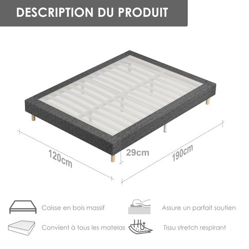 Sommier déco 120x190 Cm en kit, 9 Pieds, 2x14 Lattes