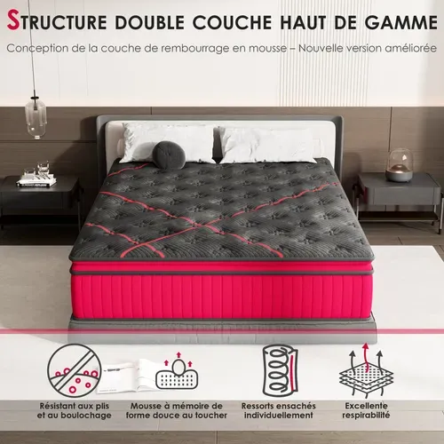 Matelas Ressorts ensachés 160x200 Cm, épaisseur 30 cm