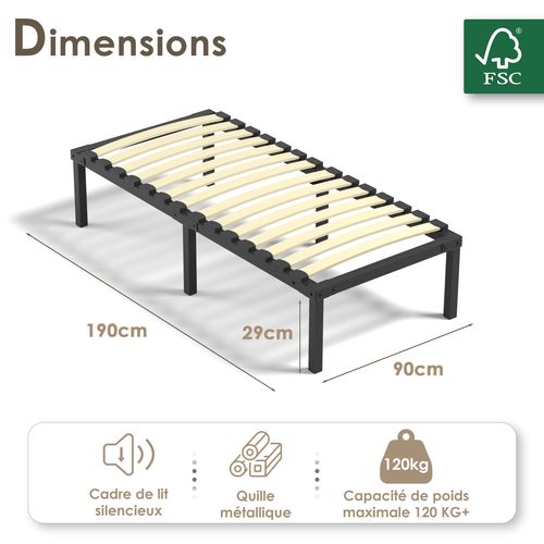 Ensemble Matelas Ressort 90x190 Cm, épaisseur 20 cm + cadre à lattes