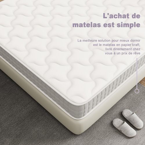 Ensemble Matelas ressort ensachés 180x200cm Epaisseur 20cm + Sommier tapissier, 9 pieds fournis