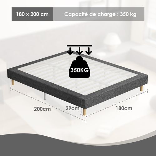 Ensemble Matelas ressort ensachés 180x200cm Epaisseur 20cm + Sommier tapissier, 9 pieds fournis