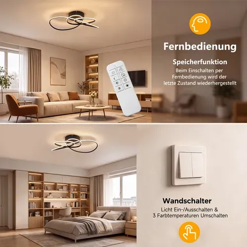 Plafonnier LED 30w Lampe De Salon Noir Plafonnier  Moderne Pour Cuisine Chambre