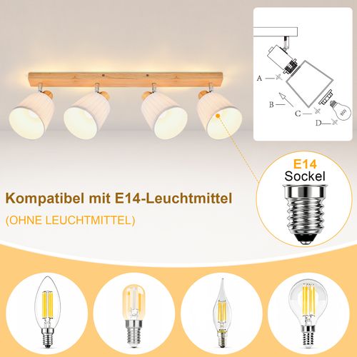 Spot 4 Lumières Vintage Spot De Plafond En Bois Lampe De Chambre Orientable Sans Ampoule
