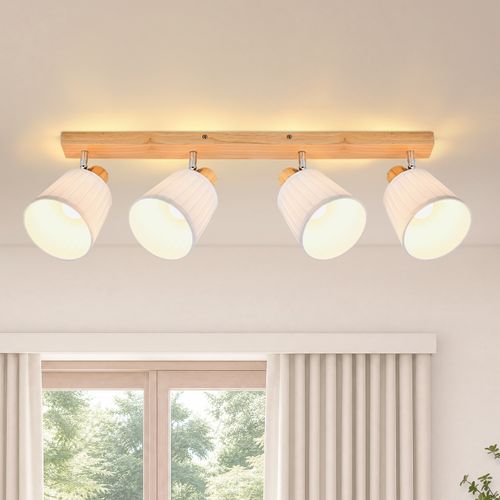 Spot 4 Lumières Vintage Spot De Plafond En Bois Lampe De Chambre Orientable Sans Ampoule