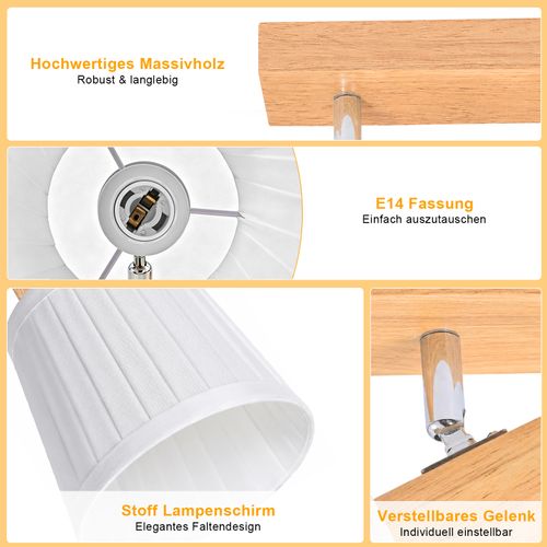 Spot 4 Lumières Vintage Spot De Plafond En Bois Lampe De Chambre Orientable Sans Ampoule