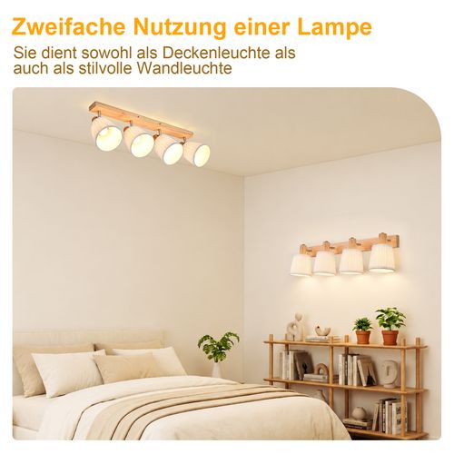 Spot 4 Lumières Vintage Spot De Plafond En Bois Lampe De Chambre Orientable Sans Ampoule