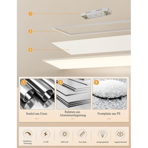 Plafonnier LED Pour Salon 100 X 25 Cm Plafonnier 13.5w Intensité Variable Avec Télécommande