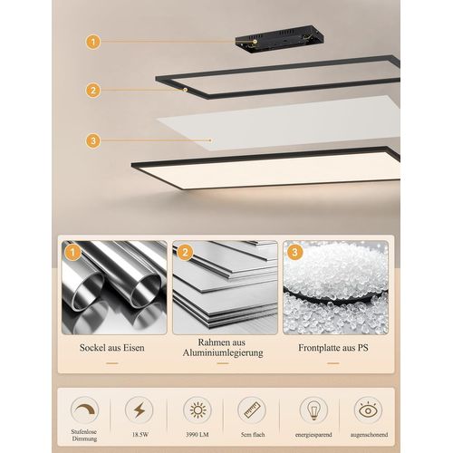 Plafonnier LED 120 X 30 Cm Panneau Noir Intensité Variable Avec Télécommande 18,5 W Pour Chambre