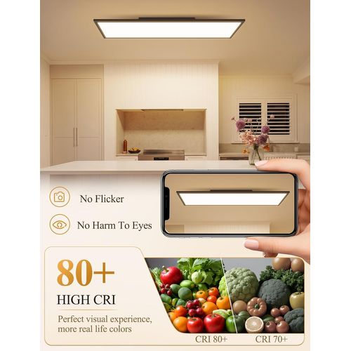 Plafonnier LED 120 X 30 Cm Panneau Noir Intensité Variable Avec Télécommande 18,5 W Pour Chambre
