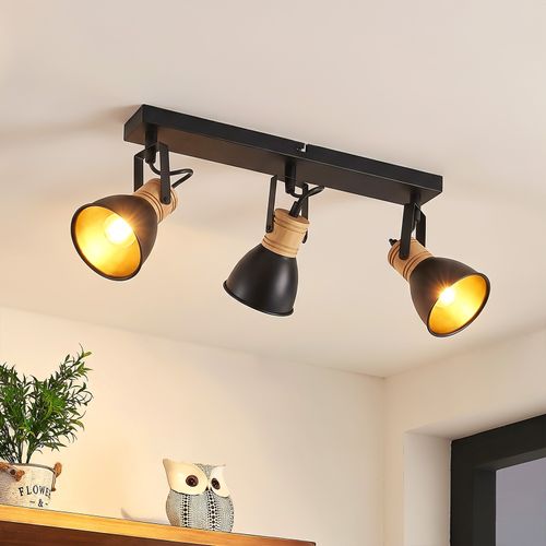Spot De Plafond Vintage Noir Lampe De Cuisine En Métal Et Bois Pour Couloir Sans Ampoule