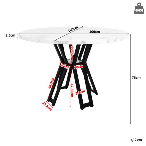 Table à Manger Ronde 4 Personnes 100cm Table De Cuisine Mdf Moderne 4 Pieds Soutien Noir
