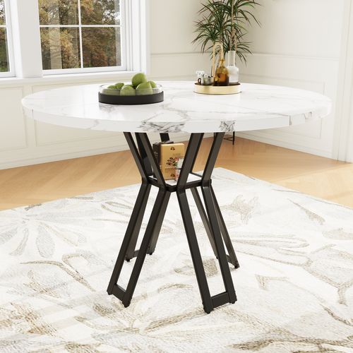 Table à Manger Ronde 4 Personnes 100cm Table De Cuisine Mdf Moderne 4 Pieds Soutien Noir