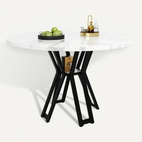 Table à Manger Ronde 4 Personnes 100cm Table De Cuisine Mdf Moderne 4 Pieds Soutien Noir