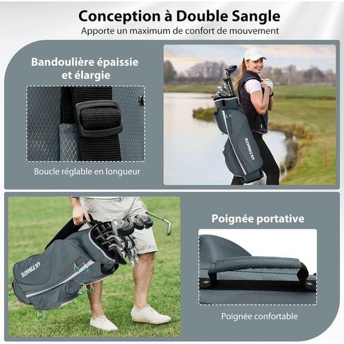 Sac De Golf Chariot Portable Pour 14 Clubs Avec 7 Poches Zippées Et Capuche (modèle3-gris)