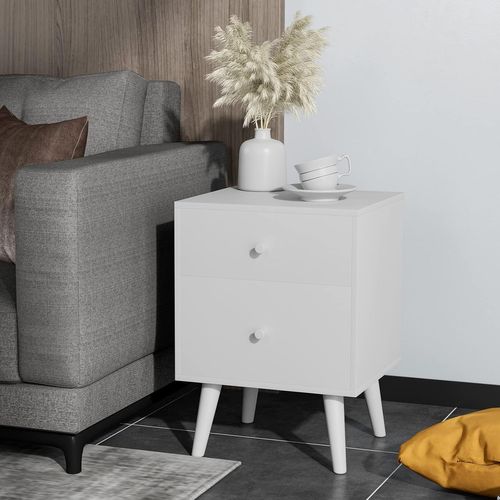 Table De Chevet, Table De Nuit à 2 Tiroirs En Bois D’hévéa Massif  45 X 39,5 X 62 Cm, Noir