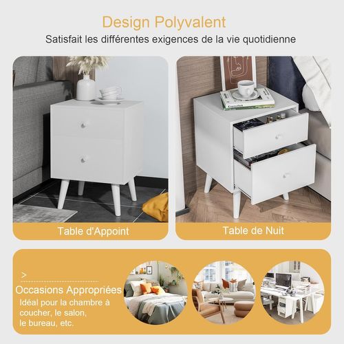 Table De Chevet, Table De Nuit à 2 Tiroirs En Bois D’hévéa Massif  45 X 39,5 X 62 Cm, Noir